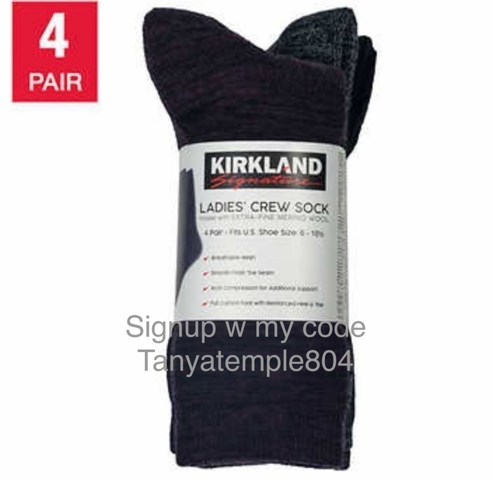 Kirkland Signature Ladies' Extra-Fine Merino Wool Blend Crew Sock, 4-pai…